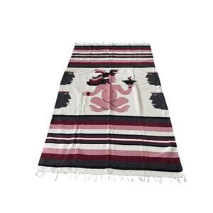 Southwestern Tapestry Blanket Art Hand Woven (?) Fringe Wall Hanging Rug READ‎